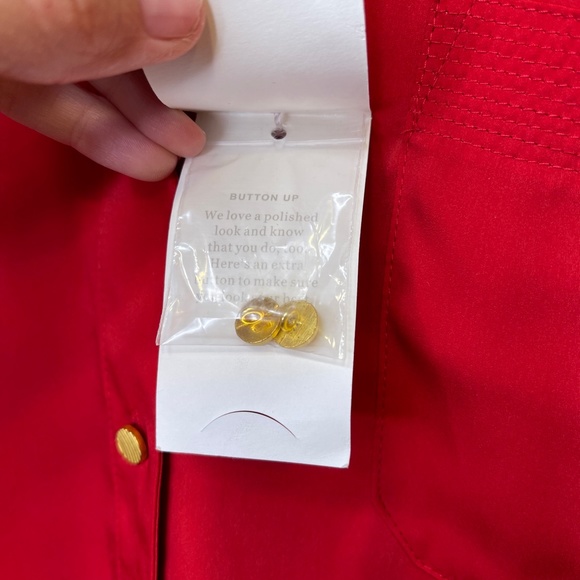 Chico’s | NWT Red Textured Gold Button Down Charmeuse Chic Blouse - Picture 14 of 16